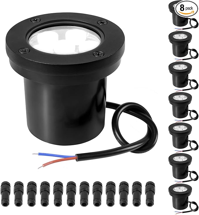 Low Voltage Landscape Well Lights, Outdoor LED Ground Lights for Garden, Lawn Pathway Backyard, Patio Walkway Decor 8Pack Black (Cool White(6000K))