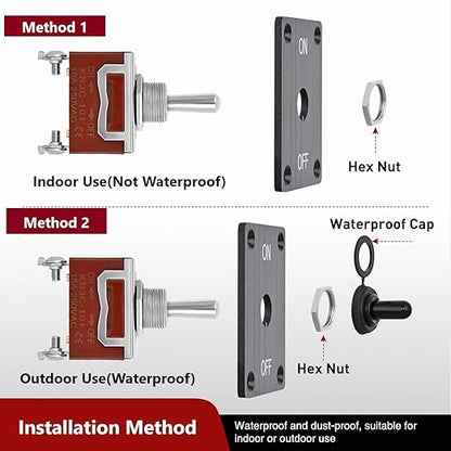 Nilight Heavy Duty Toggle Switch Waterproof 2 Pin 2 Position ON Off SPST 12V DC 30A with Mounting Panel and Weatherproof Cap Cover for Auto Car Marine Boat Automotive