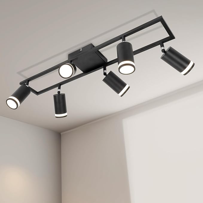 Ketom 6-Light Track Lighting Fixtures Ceiling, GU10 Black Led Ceiling Spotlight, Modern Track Light Kit for Kitchen Hallway Living Room