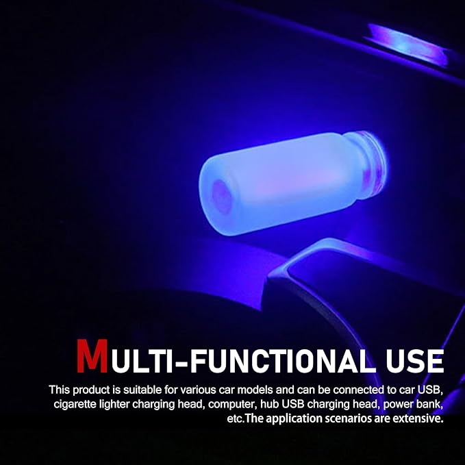 Car USB Atmosphere Lamp, 5V Touch Control Frosted Retro Bottle Interior Ambient Lights, Portable Plug-in LED Bulb Night Lights, Universal Decoration Lamps for Cars, Bedrooms (Blue)