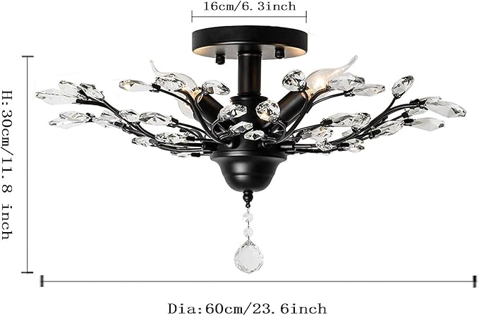 Garwarm 4 Lights Vintage Crystal Chandeliers Ceiling Lights Crystal Pendant Lighting Ceiling Light Fixtures Chandeliers Lighting for Living Room Bedroom Restaurant Porch Chandelier(Black)