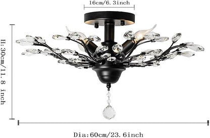 Garwarm 4 Lights Vintage Crystal Chandeliers Ceiling Lights Crystal Pendant Lighting Ceiling Light Fixtures Chandeliers Lighting for Living Room Bedroom Restaurant Porch Chandelier(Black)