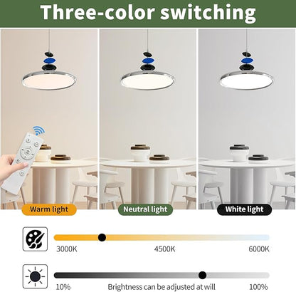 Mikeru Modern Pendant Lights, 15.8" Chrome Pendant Lighting Fixture with Remote Control Dimmable 3 Color Mode & Brightness Mid Century Island Light for Dining Room, Kitchen, Living Room