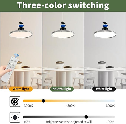 Mikeru Modern Pendant Lights, 15.8" Chrome Pendant Lighting Fixture with Remote Control Dimmable 3 Color Mode & Brightness Mid Century Island Light for Dining Room, Kitchen, Living Room