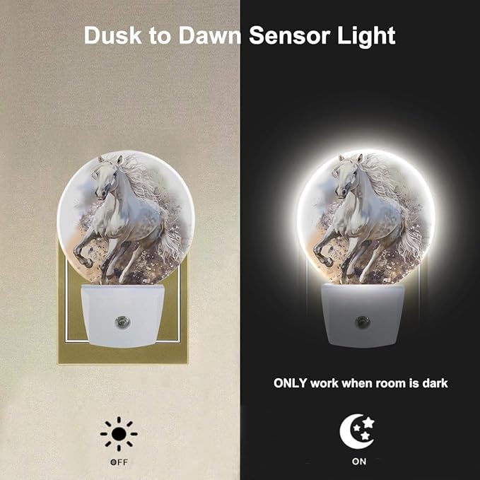 EKOBLA Running Horse Plug-in Night Light, Horse with Dramatic Sunset Sky LED Nightlight with Auto Sensor for Home Decor