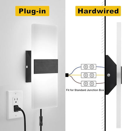 GOODATE 4 Pack Plug in Wall Sconces with Remote Control, Dimmable, Adjustable 3000K-6500K Colors, Black 12W Acrylic LED Plug in Wall Light, Wall Lamps for Bedroom Living Room Hallway Stair
