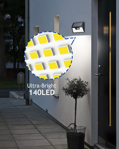 Peasur Solar Powered Lights Outdoor, 140 LED 24Pack Motion Sensor Light Outside, IP65 Waterproof Fence Security Lighting with 3 Modes for Yard Wall Garden Cool White