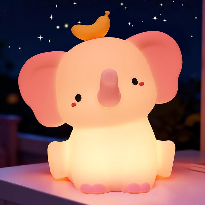 OkiyiD Pink Elephant Night Light, Cute Squishy Silicone Lamp, Dimmable Touch Control Elephant Gifts for Girls Daughter, LED Nursery Bedside Lamp for Girls Room Decor Birthday Xmas Gifts