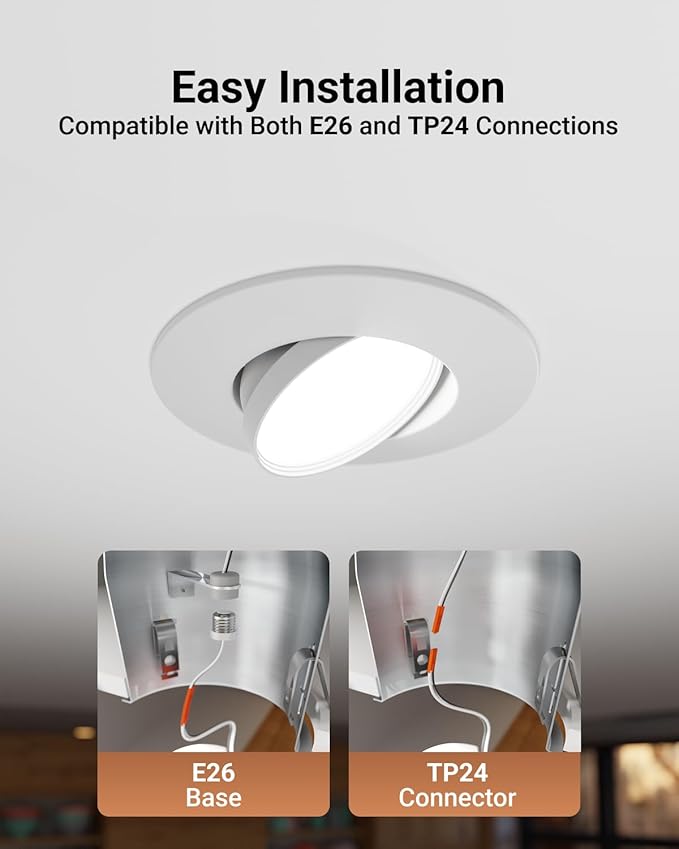Sunco 6 Pack LED Can Lights Eyeball Retrofit Gimbal 5/6 Inch Recessed Lights, 12W=60W, 5 Colors (2700K/3000K/3500K/4000K/5000K), 800 LM, Directional Angled Trim Adjustable Ceiling Downlight, UL