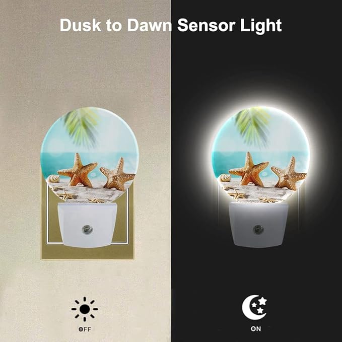 EKOBLA Starfish Plug-in Night Light, Summer Ocean Coastal Nautical Theme LED Nightlight with Dusk to Dawn Sensor for Kids & Adults Home Decor