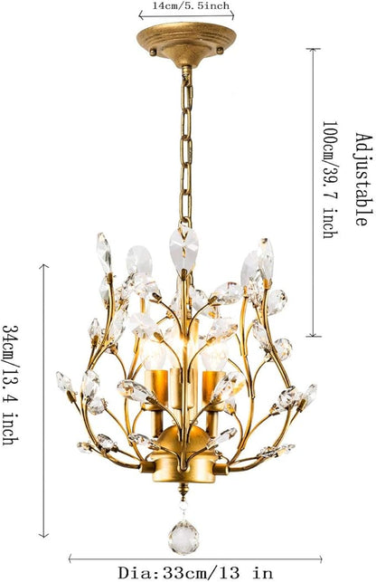 Garwarm 3-Light Crystal Chandeliers,Ceiling Lights,Crystal Pendant Lighting,Ceiling Light Fixtures for Living Room Dining Room Bedroom Restaurant Porch(Gold)