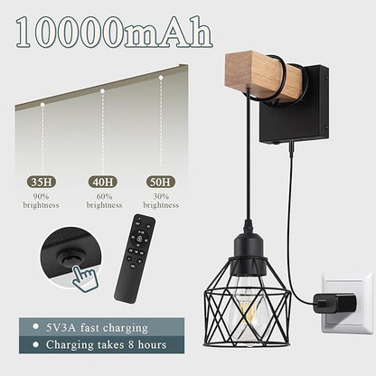 Battery Operated sconces Set of 2 for Bathroom, Dimmable Wall Sconces with Remote Control, LED Wireless Wall Lights for Living Room, Hallway, Bedroom(2 Pack)