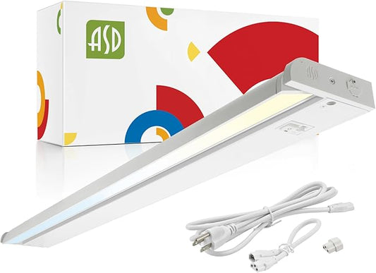 ASD Swivel LED Under Cabinet Lighting Plug in or Hardwired 40 Inch, Dimmable Under Cabinet Lights with High/Low/Off Switch, 3CCT 2700K-4000K, Linkable Under Counter Lights for Kitchen, White, ETL