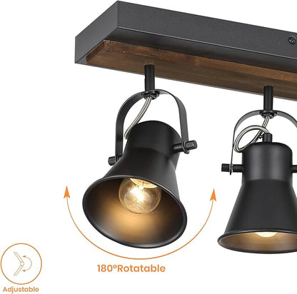 6-Light Track Light Fixtures Ceiling/Wall Mount, Adjustable Spotlight, Industrial Black Kitchen Lighting for Living Room, Dining Room, Hallway, Bathroom