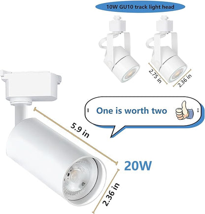 Brightened White H Type Track Lighting Heads (No Track Rails), 6PCS 6000K Cool White 20W 2400lm for Accent Lighting, Dimmable LED Track Lighting Ceiling Spotlight Fixture