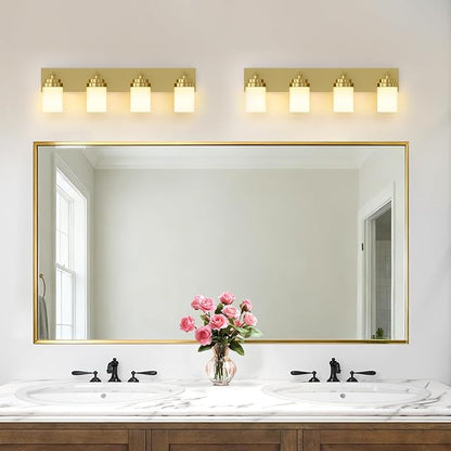 IZORRO Bathroom Vanity Light Fixture, 4-Light 30 Inch Gold Bathroom Light Fixtures Over Mirror, with White Glass Shade, Modern Farmhouse Vanity Lights, Rustic Restroom Lighting Fixtures