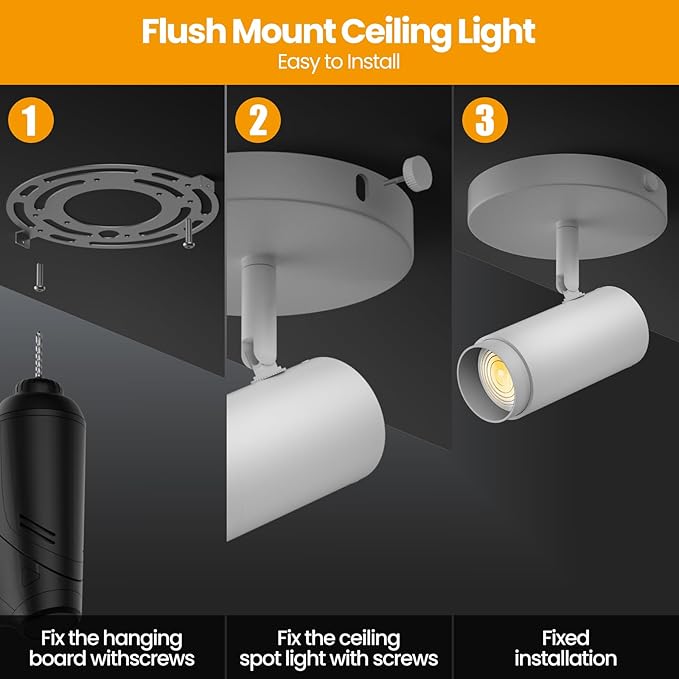 10W Zoomable 5-Color LED Ceiling Spotlight White Directional Ceiling Light Indoor Adjustable Ceiling Spot Light Fixture Dimmable Flush Mount Accent Lighting 15-60° for Kitchen 1000lm CRI90