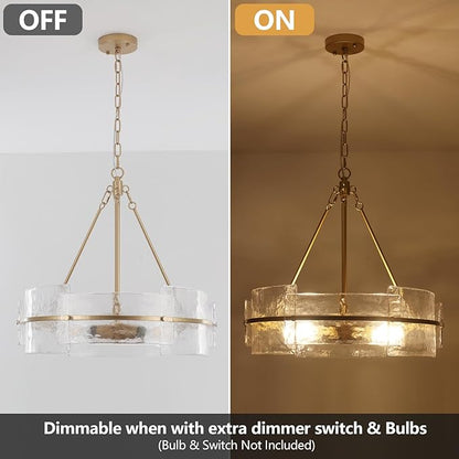 Modern Chandelier for Dining Room, 22" Gold Glass Chandelier, Large Farmhouse Round Chandelier for Dining Room, Foyer, Bedroom, Hallway, Entryway