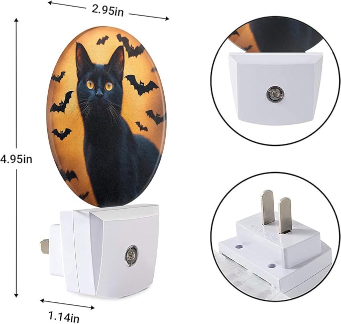 EKOBLA Black Cat Plug-in Night Light, Cool Halloween Animal LED Nightlight with Dusk to Dawn Sensor for Gifts & Home Decor