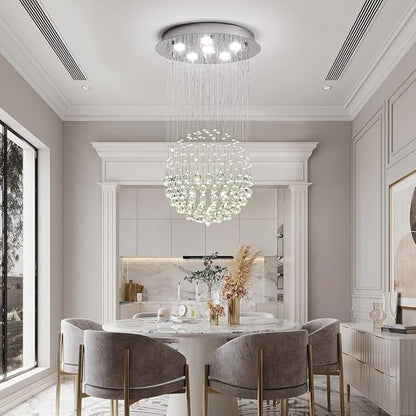 Saint Mossi Chandelier Modern K9 Crystal Raindrop Chandelier Lighting Flush mount LED Ceiling Light Fixture Pendant Lamp for Dining Room Bathroom Bedroom Livingroom 6 GU10 LED Bulbs Required H32 X D18