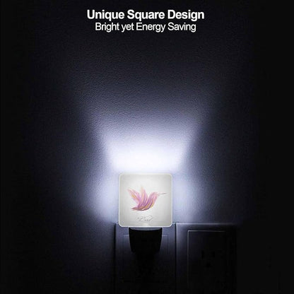 LED Night Light,Shiny Lavender Striped Hummingbird LED Night Light Plug into Wall with Dusk to Dawn Light Sensor White Energy Efficient Nightlight for Bedroom Bathroom Hallway Living Room Kitchen