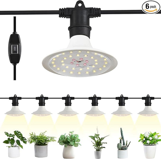 Outdoor Grow Lights for Plants, Full Spectrum Greenhouse Grow Light, Outdoor Waterproof Appearance Patent Design, 22FT Adjustable Cord for Vegetables, Seedlings, Flowers (6 Lights)