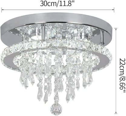 Deckrico Modern K9 Crystal Chandelier 3 LED Lights Stainless Steel Pendant Lamp Flush Mount Light Fixtures for Dining Room Bathroom Bedroom Living Room (Cool White)