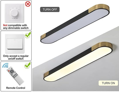 Qcyuui Kitchen Lighting Fixtures Ceiling,39.4 Inch Dimmable Modern Led Ceiling Light,Black and Gold Long Linear Ceiling Light Fixture for Office Bedroom Kitchen Hallway,(48W/3000-6500K)