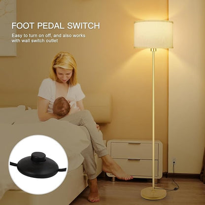Gold Floor Lamps for Living Room, Modern Standing Lamp, White Lamp Shades, Foot Switch, Simple Pole Lamps Tall Lamp for Bedroom,Office/Living Room/Nightstand, Boho Reading Lamp(Bulb Not Included)