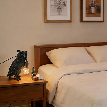 Resin Owl Table Lamp Themed Animal Desk Lamp Art Bird Night Light Lamp for Bedside,Living Room,Office Decor,AC 110V (Black Owl Lamp)