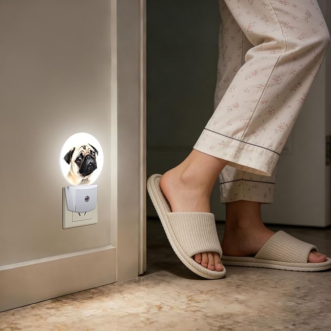 Pug Dog Night Light Plug-in Sleep Lamp Led Dusk to Dawn Night Light for Bedroom