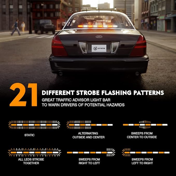 Xprite 35.5" Traffic Advisor Light Bar, LED Emergency Strobe Lights with 21 Flash Patterns, Suction Mount & Cigarette Plug, Strobe Lights for Trucks, SUV, Car - White & Amber