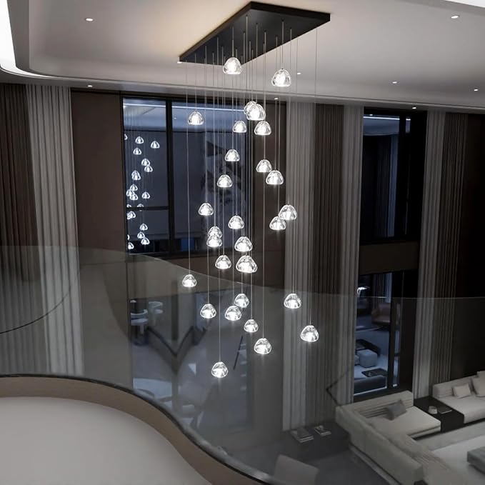 HAIXIANG W47.2 x D15.7 x H157 Glam Chandelier Rectangular Chandeliers Bubble Crystal Pendants Light Fixture Dimmable High Ceiling Large Light Black