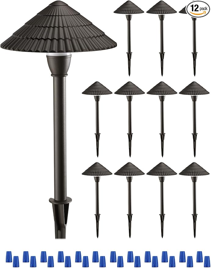 LEONLITE 12-Pack LED Low Voltage Landscape Lights, 3W Cast-Aluminum 12-24V Pathway Light, 5000K Daylight Waterproof Path Lights, ETL Listed Landscape Lighting Wired for Yard Lawn, Bronze