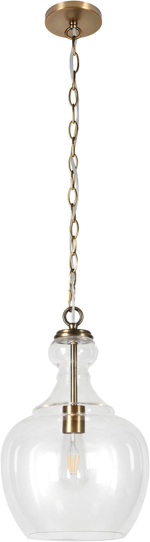 Henn&Hart 11" Mid-Century Modern Pendant Light Fixture with Clear Glass Dome Shade and 6' Adjustable Cord for Kitchen Island, Dining Room or Game Room, Brass