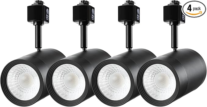 LEONLITE Retail Pro Series 17.5W LED H Track Lighting Heads, ETL Listed, Commercial Dimmable H Track Light Heads for Store Shop Restaurants, CRI90 Track Lighting, 3000K, Matte Black, Pack of 4