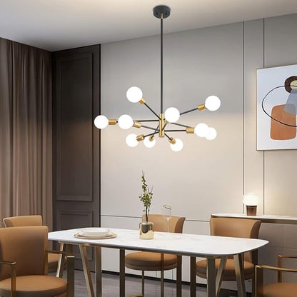 Sputnik Chandeliers Black and Gold Chandelier Modern Pendant Light Fixture Mid Century Industrial Ceiling Lighting 10 Lights for Dining Room, Kitchen, Bedroom, Living Room and Farmhoue