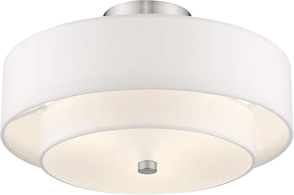 Livex Lighting 51044-91 Brushed Nickel Flush Mount with Off-White Fabric Hardback Shade
