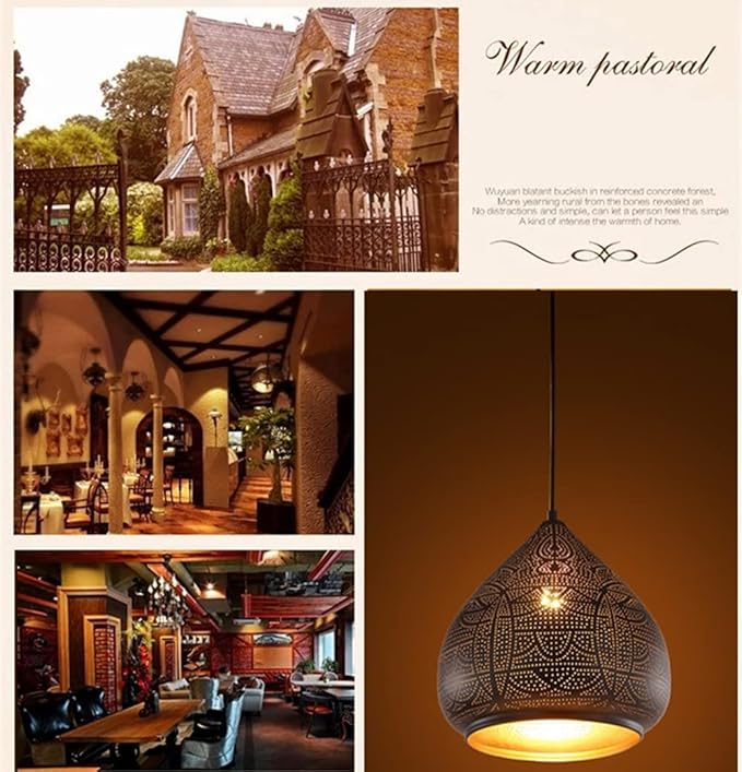Moroccan Pendant Light Turkish Chandelier;Vintage Chandelier;Industrial Porous Arabic Ceiling Light Fixture Pendant Lighting for Kitchen Island Restaurant Hallway Foyer (Black)