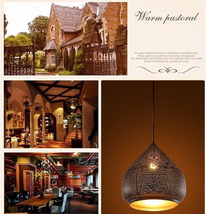 Moroccan Pendant Light Turkish Chandelier;Vintage Chandelier;Industrial Porous Arabic Ceiling Light Fixture Pendant Lighting for Kitchen Island Restaurant Hallway Foyer (Black)