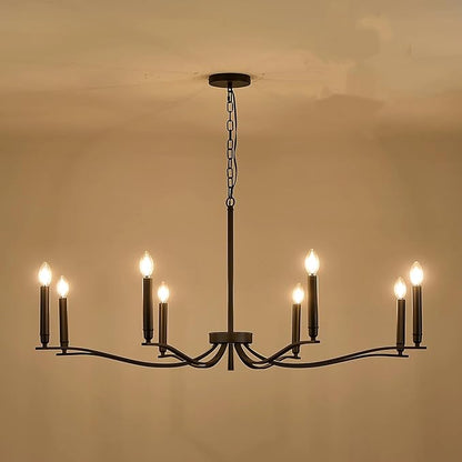 Black Chandelier, Modern Dining Room Light Fixture 8 Light Candle Chandelier Over Table 44in Metal Chandeliers Lighting for Living Room Entry Master Bedroom Bathtub Kitchen
