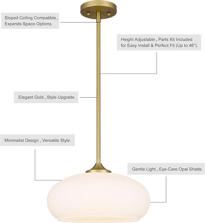 Tawson Juno Modern 1-Light Pendant Ceiling Light Fixture with Etched Opal Glass Shade for Kitchen Island, Hallway, Entryway, Passway, Dining Room, Bedroom, Balcony Living Room