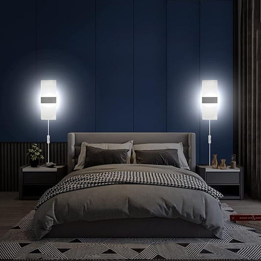 KICAAO Wall Sconces, Modern Wall Sconce Plug in 10W 6000K Cool White Acrylic Wall Lights with 6FT/180cm Plug in Cord and On/Off Switch on The Cord (1 Pack)