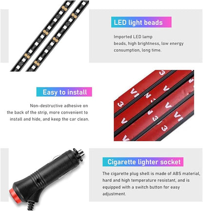 Ohleats Car LED Strip Light, 48 LED RGB Auto Interior Atmosphere Lights, Cigarette Lighter Under Dash Ambient Night Light, Interior Lamp Lighting Kit (Ice Blue, Cigarette Lighter)