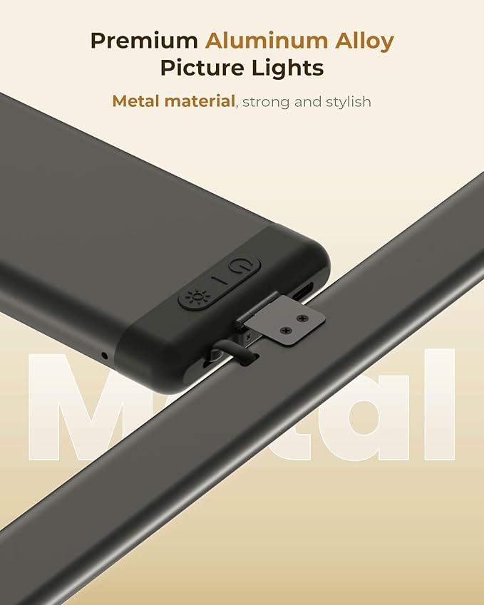 Picture Light for Wall Rechargeable Art Light with Remote, 3 Colors & 5 Brightness Levels, 12000mAh Battery Operated Lights for Pictures, Gallery, Bedroom, Hallway, Frame, Living Room (Black,1 Pack)
