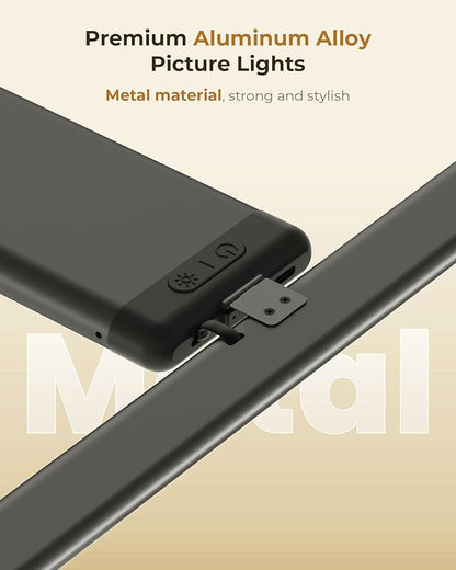 Picture Light for Wall Rechargeable Art Light with Remote, 3 Colors & 5 Brightness Levels, 12000mAh Battery Operated Lights for Pictures, Gallery, Bedroom, Hallway, Frame, Living Room (Black,1 Pack)