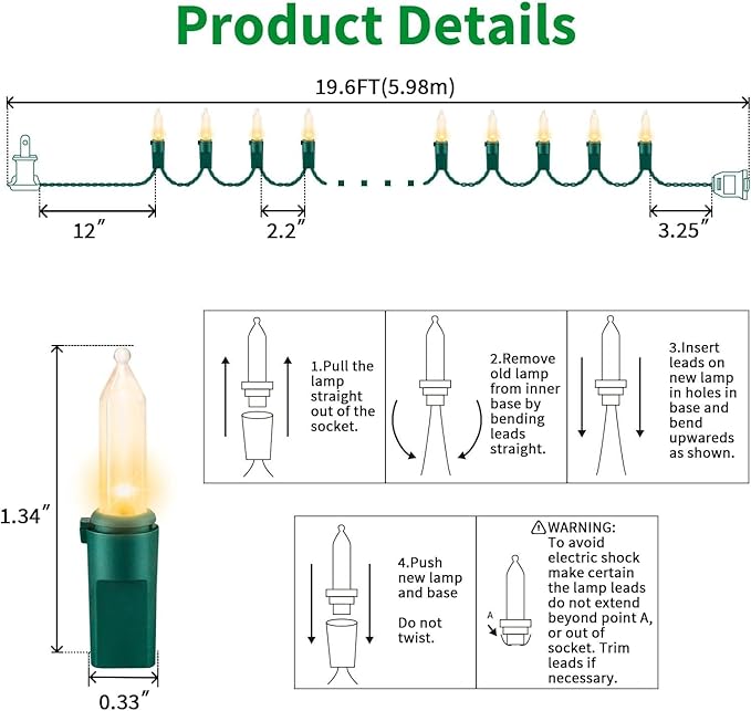 LAMPHOME 100 Count Clear Christmas Lights - 20 ft Ultra Bright White String Lights with Green Wire for Indoor and Outdoor Use, Christmas Trees, Holidays Party Patio Wedding and Garden