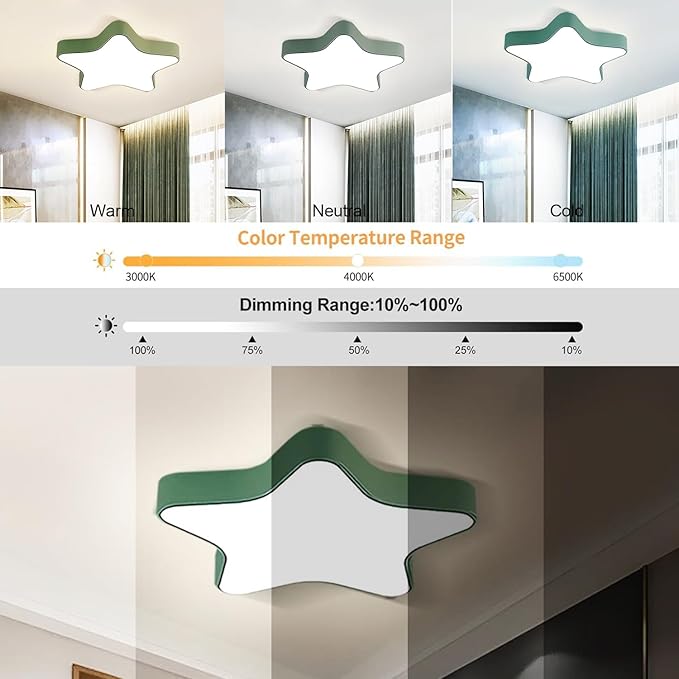 LED Ceiling Light Fixture, 12 Inch Modern Pentagram Recessed Ceiling Lights, Dimmable Light 3000K-6000K,12W Ceiling Lamp Green Close to The Ceiling Lighting Flush Mount for Berroom Living Room