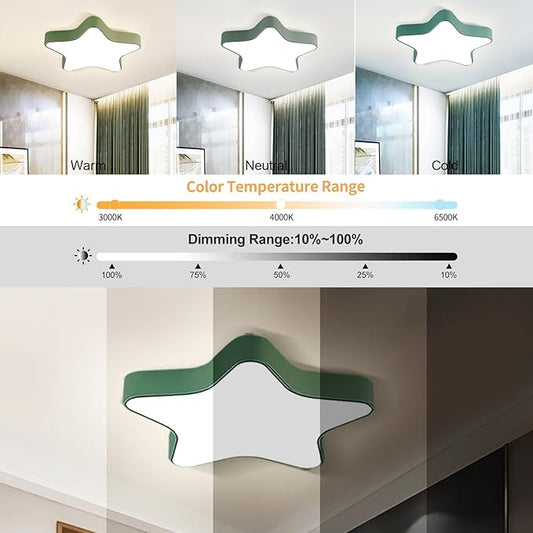 LED Ceiling Light Fixture, 12 Inch Modern Pentagram Recessed Ceiling Lights, Dimmable Light 3000K-6000K,12W Ceiling Lamp Green Close to The Ceiling Lighting Flush Mount for Berroom Living Room