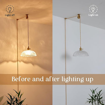 Hanging Lamp Plug in,Braided Adjustable 14Ft Light Cord Plug in Pendant Light 9.8 Inch Glass Lampshade Hanging Ceiling Light Kitchen Island On/Off Switch Hanging Lights